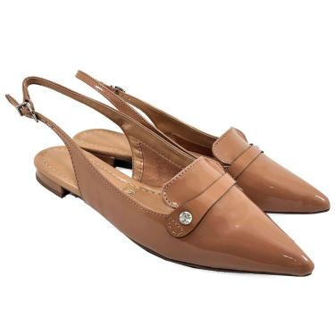 Imagem de Sapatilha Vizzano Bico Fino Verniz Strass Feminina - Caramelo