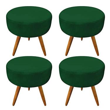 Imagem de Kit 4 Puffs Banqueta Redonda Nina Suede Verde Pés Palito Castanho - Pallazio