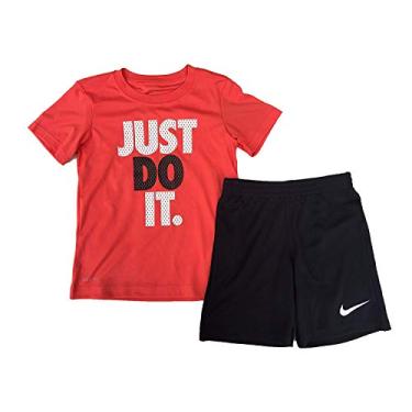 Imagem de Nike Just Do It Little Boys Two Piece Tee Shirt and Shorts Set Max Orange (86C184-023) / Black/White Size 4