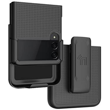 Imagem de Capa com clipe para Galaxy Z Flip 3 5G, NakedCell [textura de grade] capa rígida fina e [rotação/catraca] Combo de coldre de cinto para celular Samsung Z Flip3 (SM-F711, 2021) - Preta