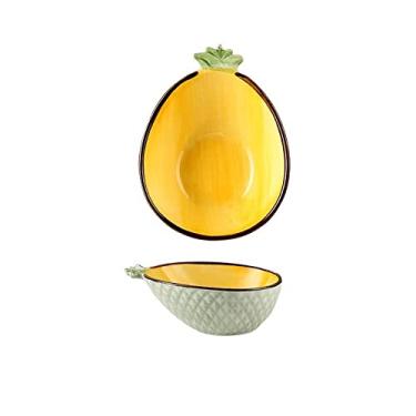 Imagem de Utensílios de jantar de cerâmica tigela de salada em forma de abacaxi criativo bonito prato de cerâmica personalizado talheres tigela de frutas prato de sobremesa (tamanho: tigela/8,5 * 11 * 4,3 cm)