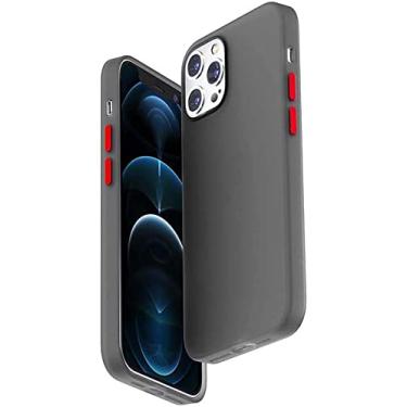 Imagem de KKFAUS Capa de telefone à prova de choque de silicone líquido translúcido, capa para Apple iPhone 12 Pro Max (2020) 6,7 polegadas [design de cor contrastante] [proteção de tela e câmera] (Cor: preto)