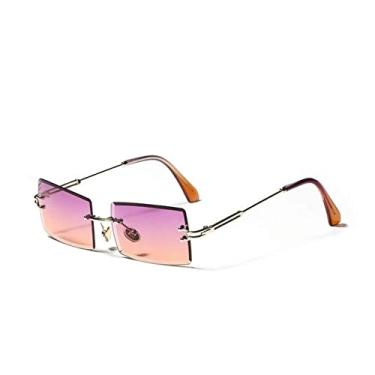 Imagem de Óculos de sol retangular sem aro feminino masculino armação de metal óculos de sol sombras vintage espelho lente óculos oculos uv400,5b, china