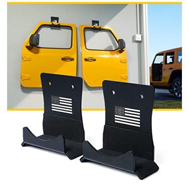Imagem de Lumenix Suporte de porta resistente, suporte de porta de janela removível montado na parede, adequado para Jeep Wrangler CJ YJ TJ JK JKU JL JLU LJ JT (conjunto com 2 ganchos, padrão de bandeira)
