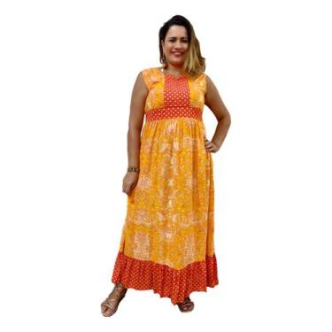 Imagem de Vestido Longo Indiano Regata Estampado Algodão 400 - Sarat Moda Indian