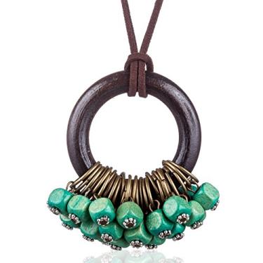 Imagem de Colares femininos feitos à mão com pingente de contas de madeira colorida vintage longo para mulheres joias femininas feitas à mão