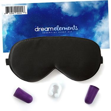 Imagem de Máscara para dormir Dream Elements – Máscara para os olhos 100% pura de seda de amoreira – com protetores de ouvido de espuma e clipe para nariz antirronco – para homens e mulheres – Ótimo para viagens – Máscara hipoalergênica