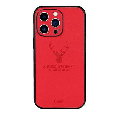 Imagem de TOGEI Capa para iPhone 14 Pro Max cor sólida couro laranja All Inclusive Elk Pattern Case compatível com iPhone 13 12 11 Pro Max Mini XS X XR 7 8 Plus SE2 (iPhone13, vermelho)