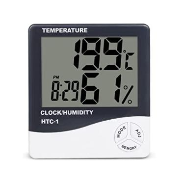 Imagem de Termo Higrômetro Medidor de Umidade Temperatura Relógio Digital LCD Sem Extensor