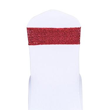 Imagem de Pacote de 50 pçs faixa de lantejoulas capa de cadeira laços laços decoração festa de casamento laço macio faixa laço (vermelho)