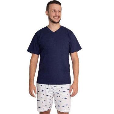 Imagem de Pijama Curto Masculino Adulto - Azul Marinho Tubarão - Dadomile