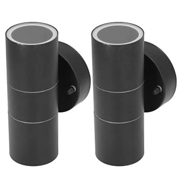 Imagem de 2 Peças GU10 Luminárias de Parede Cilíndricas Externas de Aço Inoxidável Arandelas Arandelas de Parede Externas à Prova D'água LED Cilíndrica para Cima e para Baixo Luz de Parede para Quintais Villas (Preto)