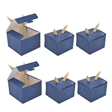 Imagem de cyrank Caixas de lembrancinhas de festa, 50 peças, caixas de doces de papel cúbico lembrancinhas de festa com renda para festa de casamento de aniversário infantil (M-azul)
