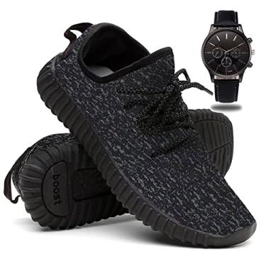 Imagem de Tênis Masculino de Corrida e Caminhada Leve e Macio + Relógio - Preto/39
