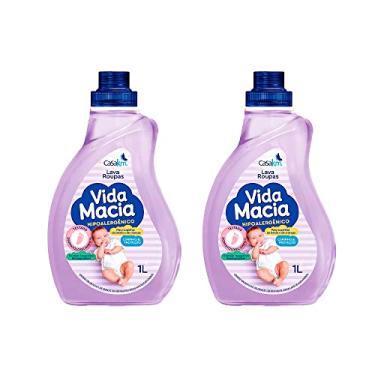 Imagem de Kit com 2 Lava Roupas Líquido CasaKm Vida Macia Carinho & Proteção Para Roupinhas de Bebês e Crianças Para Peles Sensíveis Perfume Para Roupas1L