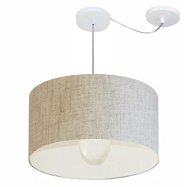 Imagem de Lustre Pendente com Desvio de Centro Cúpula Tecido 50x30 cm, Vivare Iluminação, Pendente4231 RST, Rustico Bege, Médio