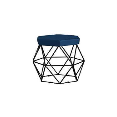 Imagem de Puff Decorativo Base Preta Elsa Veludo Azul - Gran Belo