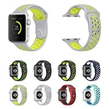 Imagem de Pulseira NK-Sport LTIMPORTS, compativel com Apple Watch 46mm Series 11/10, 45mm Series 9/8/7, 44mm Series 6/5/4/SE, 42mm Series 3/2/1 e Apple Watch Ultra 49mm 3/2/1 (Cinza com Amarelo)