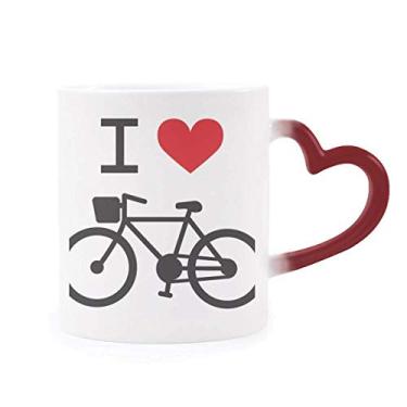 Imagem de Caneca I Love Red Heart Bicycle Padrão Sensível ao Calor Caneca Vermelha Mudança de Cor