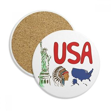 Imagem de Caneca de porta-copos com estampa de marco nacional dos EUA Caneca de proteção de mesa Pedra absorvente