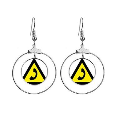 Imagem de Símbolo de aviso amarelo preto chamando brincos pendentes joia círculo gota
