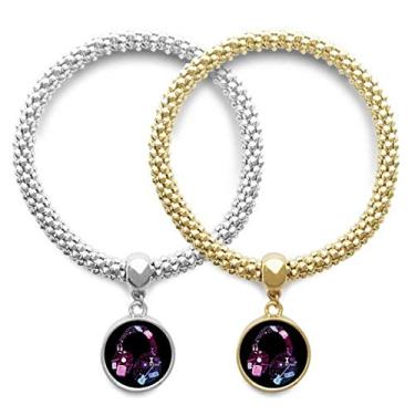 Imagem de DIYthinker Fone de ouvido azul rosa com padrão de música para amante pulseira pingente joia corrente para casal presente