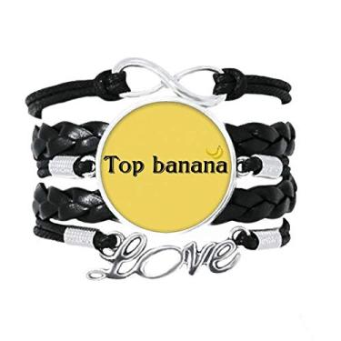 Imagem de OFFbb-USA Pulseira de banana interessante com palavras, acessório de amor de couro torcido com corda de tricô para presente