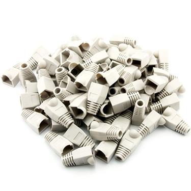 Imagem de GFORTUN Pacote com 100 conectores de cabo de rede de computador Ethernet RJ45, capa de plugue modular, plástico macio, Light Gray