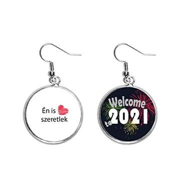 Imagem de Húngaro I Love You com design de texto escrito e pingentes de orelha joia 2021 Blessing