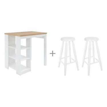 Imagem de Bancada Cozinha Gourmet Ditália Com 2 Banquetas Branco