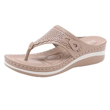 Imagem de Sandálias femininas tamanho 12 chinelos de verão de largura larga para mulheres casuais chinelos de praia sapatos anabela, Caqui, 8