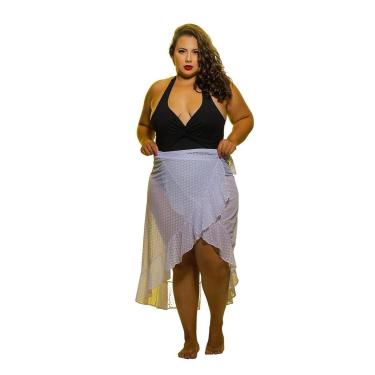 Imagem de Saida de Praia Saia Envelope Plus Size - Poá Branco - G2-Feminino