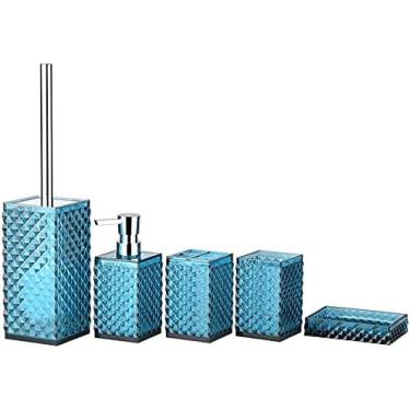 Imagem de Conjunto De 5 Peças Para Banheiro, Banheiros Principais, Banheiros Familiares, Banheiros De Hóspedes, Escova De Vaso Sanitário, Frasco De Loção, Suporte Para Escova De Dentes, Caixa De Sabonete, C