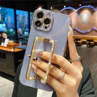 Imagem de 3D Crystal Square Gold Plating Case Phone Para iphone 14 12 Pro Max Mini 11 13 Pro X XS XR 6 S 7 8 Plus SE Cover, L24A3, Lavender Grey, For 12 Pro