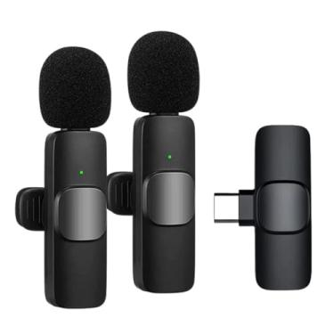 Imagem de Microfone de lapela sem fio para USB C Android, microfone de lapela Duplo para gravação de vídeo de telefone Vlog de transmissão ao vivo YouTube TikTok (for TYPE-C)