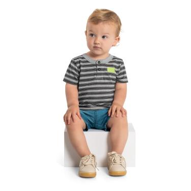 Imagem de Infantil - Camiseta Listrada em Meia Malha para Menino Quimby Cinza  menino