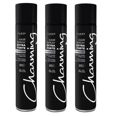 Imagem de Kit Hair Spray Charming Black Extra Forte Sem Perfume 400ml - 3 Unidades