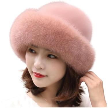 Imagem de Moda doce e bonito quente grosso chapéu de pescador chapéu de bacia, chapéu peludo de inverno feminino, chapéus de pele sintética/937 (Color : Pink, Size : One Size)