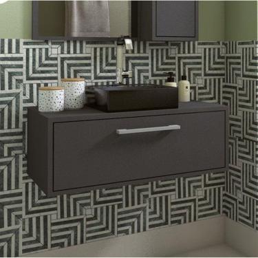 Imagem de Gabinete de Banheiro Suspenso 80cm 1 Porta Basculante e Cuba Alice Grafite