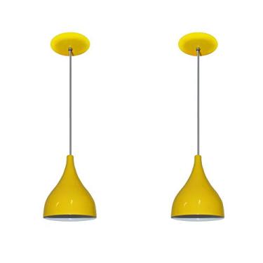 Imagem de Kit com 02 Luminarias Pendentes Modelo Funil - Ideal para Cabeceira de Cama, Balcão, Bancada (Amarelo)