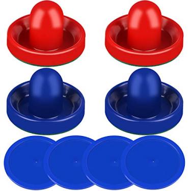 Imagem de ONE250 Air Hockey Pushers and Red Air Hockey Pucks, Goal Handles Paddles Acessórios de Substituição para Tabelas de Jogo (4 Striker, 4 Puck Pack), Blue & Red