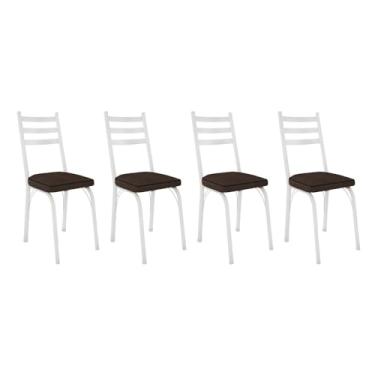 Imagem de Kit 4 Cadeiras de Cozinha Luisiana Estampado Imbuia Pés de Ferro Branco - Pallazio