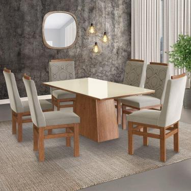 Imagem de Conjunto Mesa 160x82cm e 6 Cadeiras Madeira Maciça Móveis Zamarchi Canela/Joli Creme