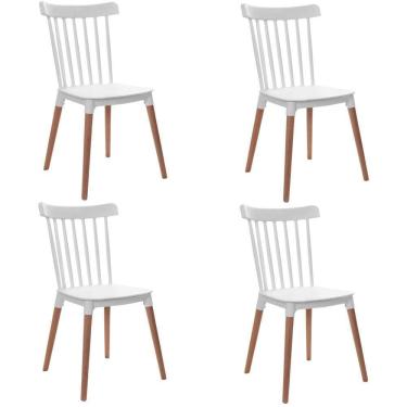 Imagem de Kit 4 Cadeiras De Jantar Com Pé De Madeira Windsor - Branco Branco