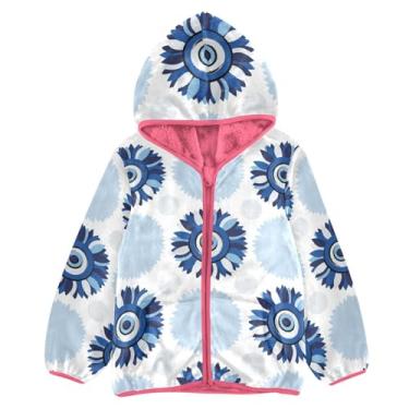 Imagem de KLL Jaqueta de lã minimalista para meninos com olho turco azul turco com bolinhas de lã para meninos e meninos rosa bebê jaqueta com zíper 3T, Pontos minimalistas de olho turco azul turco, 9-10 Anos