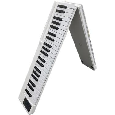 Imagem de Piano dobrável, 88 teclas, piano elétrico recarregável com Bluetooth MIDI, portátil, tamanho completo, sensível ao toque, alto-falantes duplos integrados para iniciantes, branco