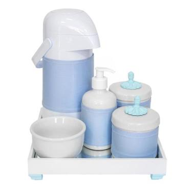 Imagem de Kit Higiene Espelho Completo Porcelanas, Garrafa E Capa Provençal Azul