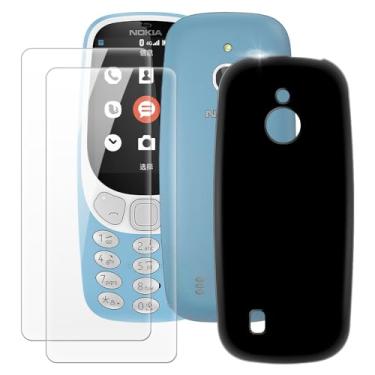 Imagem de MILEGOO Capa Nokia 3310 4G + 2 peças protetoras de tela de vidro temperado, capa de silicone TPU macio à prova de choque ultrafina para Nokia 3310 4G (6.1 cm) preta