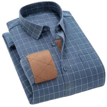 Imagem de Camisas masculinas quentes de lã acolchoadas de manga comprida, blusas confortáveis e grossas, botões de botão único para homens, Bn5655-02, P