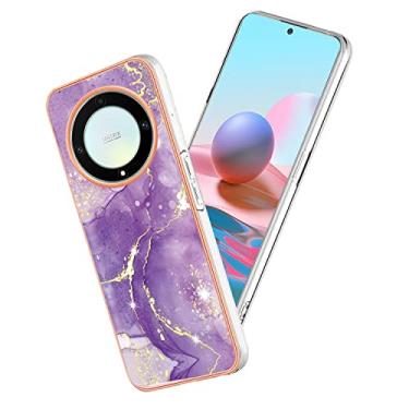 Imagem de Yarxiawin Capa compatível com Honor Magic 5 Lite, silicone mármore, rosa, Honor Magic 5 Lite, capa de silicone à prova de choque, fina, antiimpressões digitais (roxa)